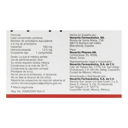 Exforge HCT Amlodipino/Valsartán/Hidroclorotiazida 5 mg/160 mg/12.5 mg