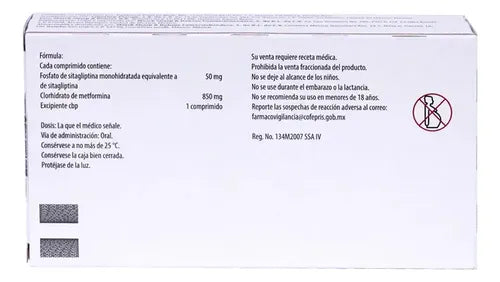 Janumet Sitagliptina/Metformina 50 mg/850 mg